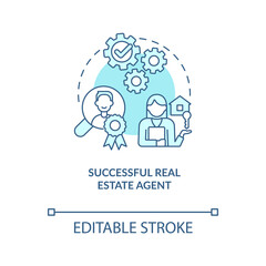 Successful real estate agent turquoise concept icon. House selling. Realtor abstract idea thin line illustration. Isolated outline drawing. Editable stroke. Arial, Myriad Pro-Bold fonts used