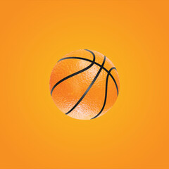 Basketball ball with orange. Sport is health. Modern food concept. Place for text. Idea for...