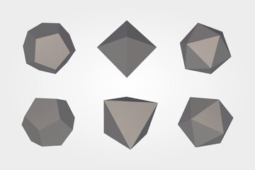 3D pyramids and pentagons set vector illustration.