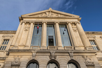 Nice Courthouse (Palace of Justice, 1885) - imposing law courts built in neoclassical style at Place du Palais. Nice, French Riviera, France.