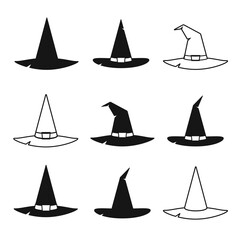 Witch hat set. Witch costume, black hat