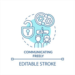 Communicating freely in workplace turquoise concept icon. Build open work relations abstract idea thin line illustration. Isolated outline drawing. Editable stroke. Arial, Myriad Pro-Bold fonts used