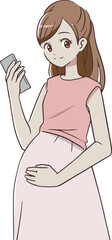笑顔でスマホを持つ妊婦