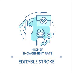 Higher engagement rate turquoise concept icon. Encourage employees. Motivation abstract idea thin line illustration. Isolated outline drawing. Editable stroke. Arial, Myriad Pro-Bold fonts used