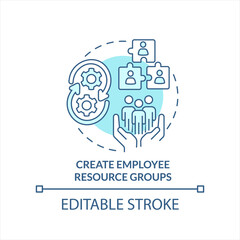 Create employee resource groups turquoise concept icon. Workers communities abstract idea thin line illustration. Isolated outline drawing. Editable stroke. Arial, Myriad Pro-Bold fonts used