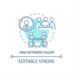 War between talent turquoise concept icon. Competition in workplace. Worker retention abstract idea thin line illustration. Isolated outline drawing. Editable stroke. Arial, Myriad Pro-Bold fonts used