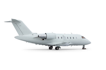 White modern executive airplane isolated on transparent background