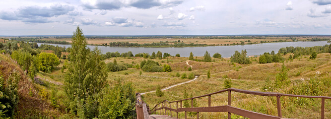 Oka river and coast. Yesenin places. The village of Konstantinovo, Ryazan region. Russia