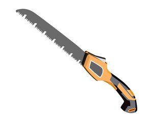 Vector Illustration Hand Pruning Folding Saw isolated. Carpentry hand tools. This saw is used to cut a wide range on the large end of wood thicknesses or trim live shrubs and trees.