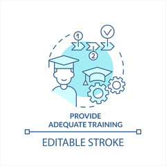 Provide adequate personnel training turquoise concept icon. Job instructions abstract idea thin line illustration. Isolated outline drawing. Editable stroke. Arial, Myriad Pro-Bold fonts used