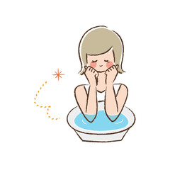 肘浴をしている女性のカラー線画