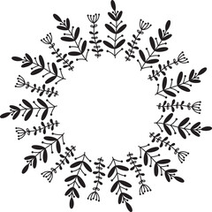 Black frame of decorative plants, wreath. Vector illustration