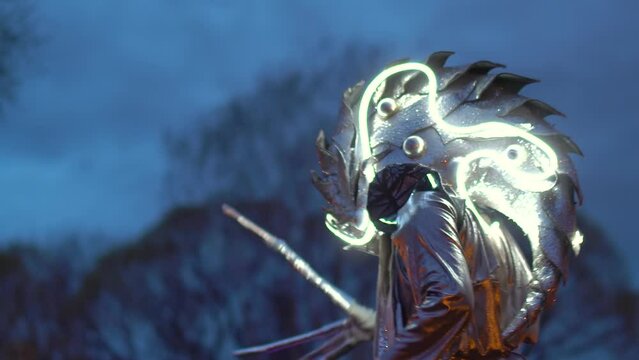 Futuristic Hunter Cyborg with Glowing Hands