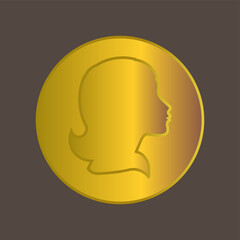 Gold coin with the profile of a beautiful woman, vector fashion illustration style