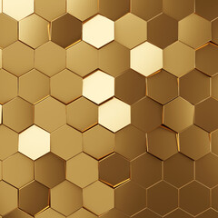 Futuristic gold hexagonal texture background. 3d rendering