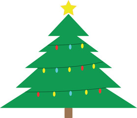 simple Christmas tree design poster. vector illustration with tree lights and star. Christmas card or label tag. festive tree with decorations.