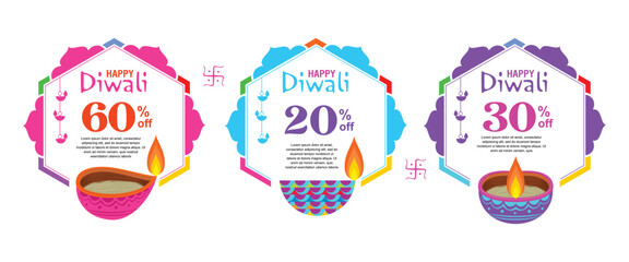 Happy Diwali. Indian festival of lights. Diwali price tag, banner, offer, discount.