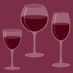 A set of glass glasses for red wine. Vector illustration.
