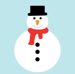 snowman with hat and scarf vector illustration. poster card for festive season. Xmas tag or label. happy snowman symbol