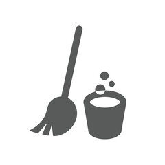 Mop and bucket black vector icon. Cleaning filled symbol.