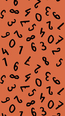 template with the image of keyboard symbols. a set of numbers. Surface template. red orange background. Vertical image.