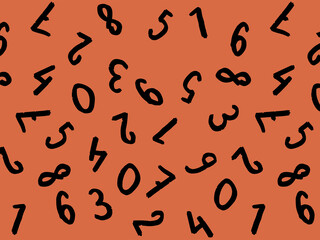 template with the image of keyboard symbols. a set of numbers. Surface template. red orange background. Horizontal image.