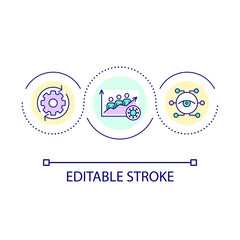 Data analysis in medical industry loop concept icon. Clinic software. Innovations in healthcare abstract idea thin line illustration. Isolated outline drawing. Editable stroke. Arial font used