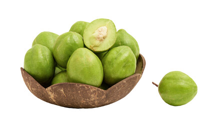 Terminalia chebula or chebulic myrobalans fruits on tranparent background.
