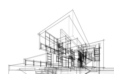Architectural sketch of a house 3d illustration