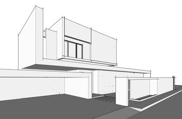 house building sketch architecture 3d illustration