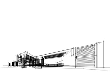 Fototapeta premium house building sketch architecture 3d illustration