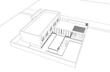 Architectural sketch of a house 3d illustration