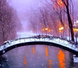 Gordijnen An European town with canals in winter. © Bjorn the Painter