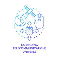 Expand telecommunication universe blue gradient concept icon. IoT technologies. Smart devices. Innovation abstract idea thin line illustration. Isolated outline drawing. Myriad Pro-Bold font used