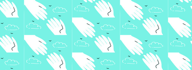 Friendship and mutual assistance, hands, minimalist flat illustration, seamless pattern