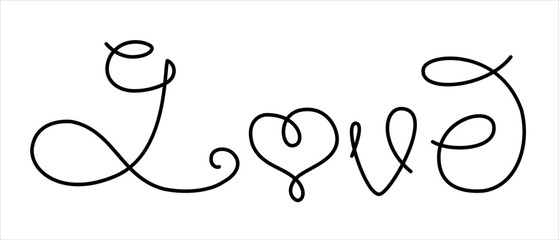 Vector isolated black outline word love with lace letters. 