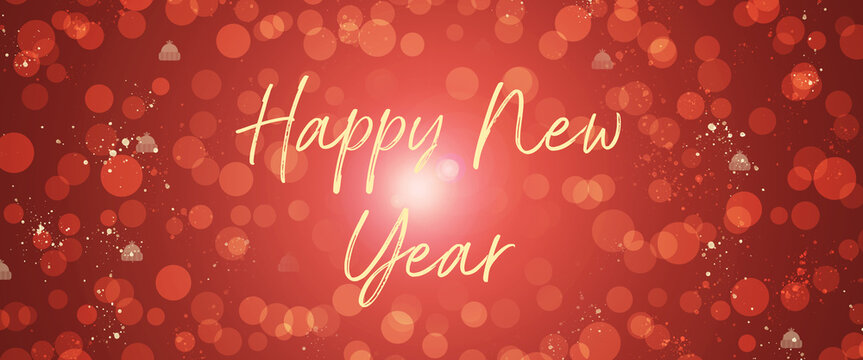 Happy new year christmas red abstract bright heder or banner background with bokeh effect.