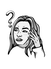 Thinking girl forgot something and asks a question.