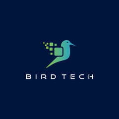 technology bird vector logo with gradient pixel