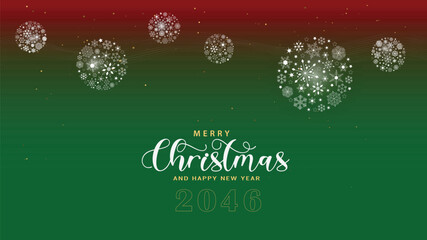 Fototapeta na wymiar Christmas ornament snowflakes balls on red green gradient background. 