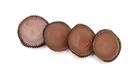 Chocolate pieces on white background