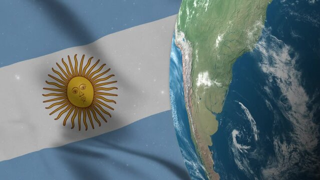 Argentina Flag and Argentina Map on Earth Globe 4K