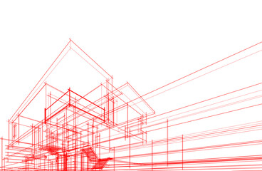 Architectural sketch of a house 3d illustration