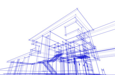 Architectural sketch of a house 3d illustration