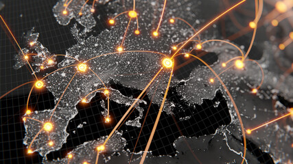 Globalization and communication concept. Earth and luminous rays. 3d rendering