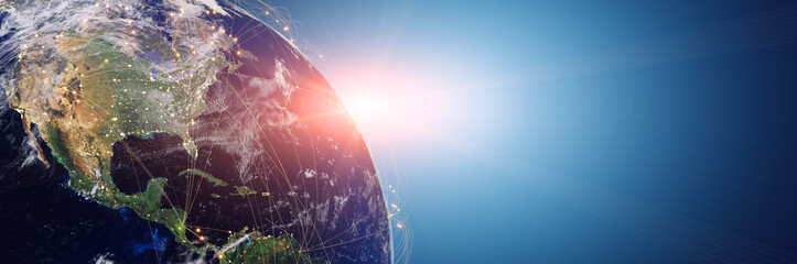 Globalization and communication concept. Earth and luminous rays. 3d rendering - 540967111