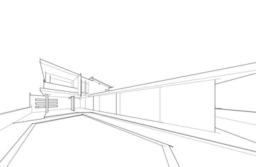 Architectural sketch of a house 3d illustration