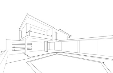 Architectural sketch of a house 3d illustration