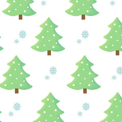 Christmas pattern with Christmas trees and snowflakes
