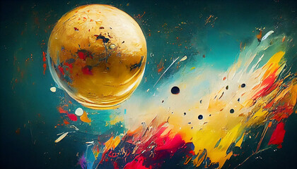 Planet in the sky picturesque picture. Planets abstract impressionism painting. Oil painting imitation. Digital illustration. - 540967763